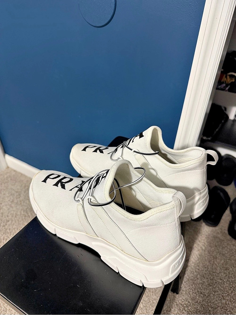Prada Logo Knit Sneaker White Sneakers